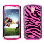 Wholesale Samsung Galaxy S4 Zebra Hybrid Case (Black - Hot Pink)